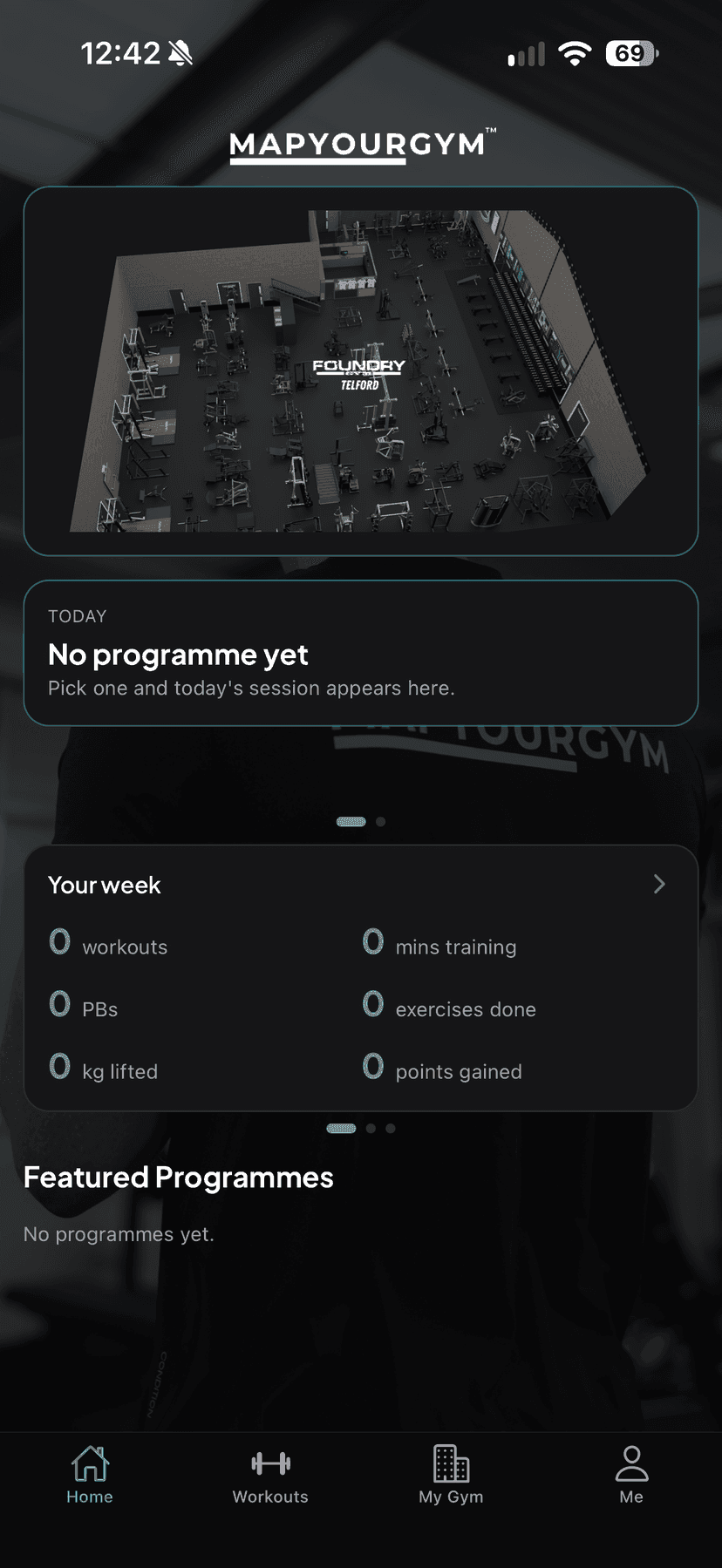 The MapYourGym app showing an interactive floor plan of a gym