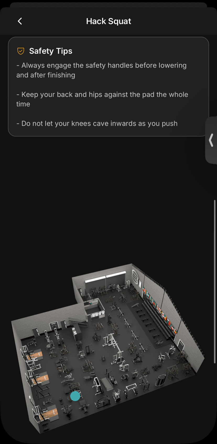 Interactive 2D map of a gym floor in the Map Your Gym app